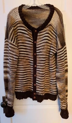 Cárdigan Suéter Tejido Vintage Hecho a Mano Para Hombre/Unisex Marrón/Taupe/Marfil 48" Pecho Foto 1 de 4