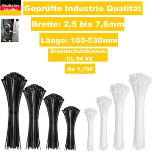 Kabelbinder Brandschutz UL94V2 100 Stück 2,5 3,6 4,8 7,6 Länge 100 - 530 mm NEU - Bild 1 von 8