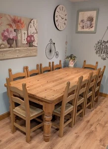 Solid Pine Farmhouse 8ft Table and 10 Chairs Large Dining Set - Picture 1 of 12