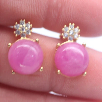 Heizbare Edelstein 10 Mm. Pinker Rubin & Zirkonia Ohrringe 925 Silber - Bild 1 von 4