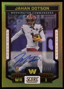 2023 SCORE GOLD ZONE AUTO JAHAN DOTSON #256 SN50 Football  COMMANDERS - Picture 1 of 2