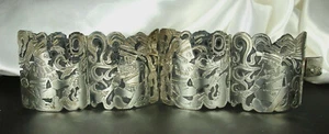 MAYAN GOD Bracelet Engraved SILVER over NIELLO 59g GUATEMALA 1.75" Wide Signed - Picture 1 of 11