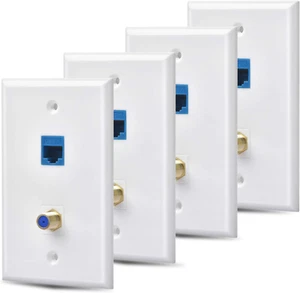 4 Packs Ethernet Coax Wall Plate Outlet with 1 Cat6 Keystone Port and 1 Gold-Pla - Picture 1 of 12