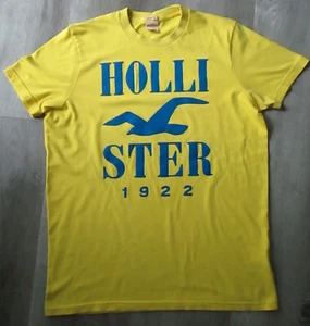 VTG HOLLISTER 1922 SPELLOUT GRAPHIC BRIGHT YELLOW T SHIRT SURFER CUT MENS SZ L - Picture 1 of 2