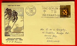 Colombo Save Ceylon From TB FDC December 1954 Definitive Issue 10 cents Kent - Bild 1 von 4