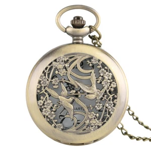 Reloj Bolsillo Steampunk Pájaro Árbol Cuarzo Vintage Retro Collar Cadena Regalo - Imagen 1 de 12