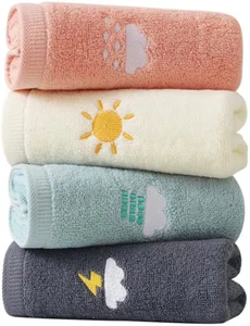 Hand Towels 4 Set, 100% Cotton Bath Hand Towel for Bathroom, Face, Kitchen, Gym - Picture 1 of 7