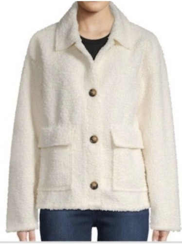 OFF WHITE Giacca Sanctuary Donna XL Beige Off Bianco Sherpa Cappotto Foderato Pelliccia Finta