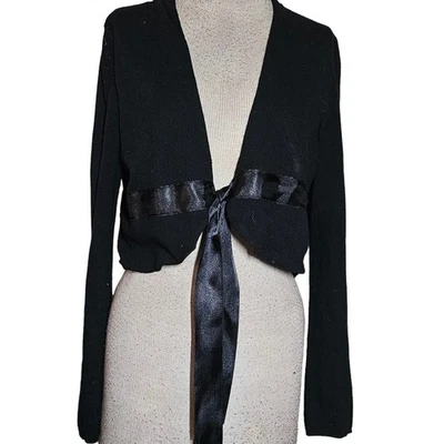 Black Shrug Sweater with Ribbon Size Large - Image 1 of 4