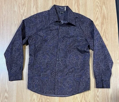 Camisa social masculina listrada paisley manga longa com botões grande G nova sem etiquetas - Imagem 1 de 4