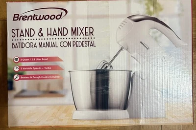 Brentwood ~ SM-1152, 5 velocidades variables + turbo ~ mezclador de pie/mano con recipiente, blanco S2 Foto 1 de 2