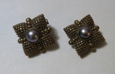 PENDIENTES ALMOHADA VINTAGE STEPHEN DWECK VERMEIL PLATA ESTERLINA Y PERLAS NEGRAS Foto 1 de 4
