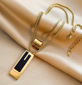 Gold Lagenlook Halskette mit Anhänger für Damen - Doppelkette geometrisches Design  - Bild 1 von 3