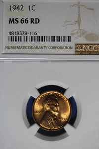 1942 NGC 1C MS66 RD LINCOLN WHEAT CENT #B50731 - Picture 1 of 2
