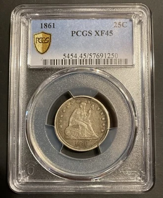1861 Seated Liberty Quarter PCGS XF45 25C Coin - Image 1 of 4