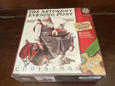 Norman Rockwell Saturday evening Post puzzle Santa with the elves 500 pieces New - Image 1 of 4