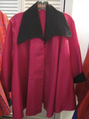 PINK PARTY TAFFETA SWING JACKET COAT w/BLACK ACCENTS SIZE L - Image 1 of 4