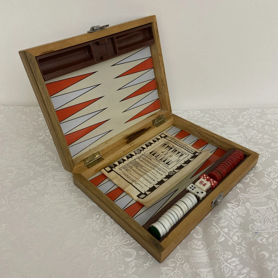 Vintage Wooden Travel Backgammon Set Briefcase Dice Board Game Present Café - Image 1 of 4