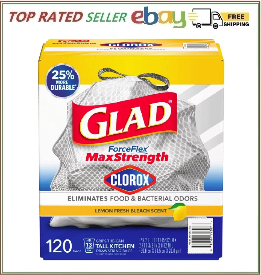 Glad Tall Kitchen Trash Bags ForceFlex Plus With Clorox Lemon Fresh 13 Gal