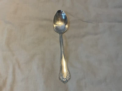 Antigua cuchara plateada WM Rogers borde cuentas flores en muy buen estado Foto 1 de 3