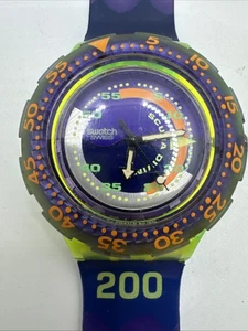 Vintage Swatch Swiss Scuba Diving 200 Watch "Coming Tide" SDJ100 Purple Works! - Picture 1 of 9