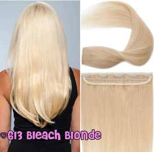 Extension Capelli Umani Real Remy Clip In 100% 1 Pezzo 3/4 Testa Piena Candeggina Biondo - Foto 1 di 3