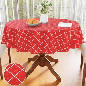 Round Table Cloth, Waterproof Vinyl Tablecloths with Flannel Backing, Wipeabl... - Picture 1 of 7