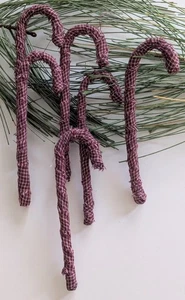 Prim Handcrafted Candy Cane Ornaments Fabric Wrapped 6" Lot of 6 Package Ties  - Picture 1 of 4