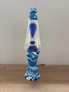 Vintage USA 90's Lava Lite Psychedelic Blue Swirl Lava Lamp Blue & White W/ Cap - Picture 1 of 22