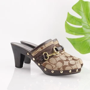 Coach Sutton Damen-Pantolette Größe 10 Braun Signatur-Clog Holz Plateauabsatz Schuh - Bild 1 von 16