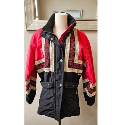 Vintage Kaelin Thermolite Embroidered Zip Ski Jacket Coat Women Size 8 Black Red - Image 1 of 4