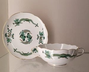 Taza de sopa Meissen con platillo rico dragón verde de la corte dragón 1. Wahl Top - Imagen 1 de 16