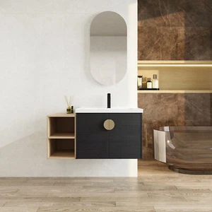 40" Floating Wall Mount Bathroom Vanity Cabinet +Ceramic Basin +Storage Shelves - Picture 1 of 9