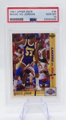 1991-92 Upper Deck #34 Magic vs Jordan Lakers vs Bulls HOF CC PSA10 - Image 1 of 2
