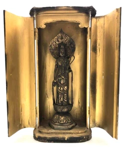 Japanische Vintage buddhistische Kunst Metallstatue Bodhisattva "KANON" mit Zushi Kostenloser Versand - Bild 1 von 13