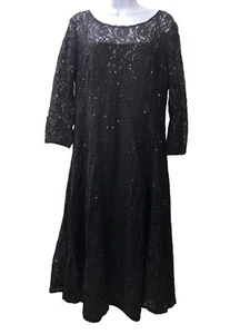 S.L. Fashions Women's Tea Length Three Quarter Sleeve Sequin Lace Dress Size 14 - Picture 1 of 3