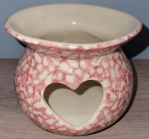 Country Home Collection Pink Red Rose Spongeware Coffee Tea Lite Holder Heart - Picture 1 of 9