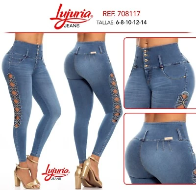 JURIA JEANS COLOMBIANOS COLOMBIANOS PUSH UP JEANS LEVANTA COLA AZUL SEXY - Imagen 1 de 3