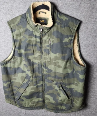 Lee Camo Sherpa Lined Vest Mens Large Green Army Camouflage Hunting Outdoor — 第 1/4 张图片
