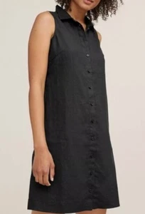 Garnet Hill Linen Shirtdress Mini Black Button Front Size 8 sleeveless collar - Picture 1 of 5