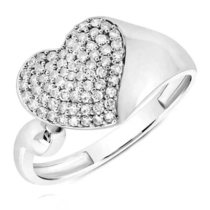 0.30CTW Natural Diamond 10K White Gold Pave Heart Signet Ring - Picture 1 of 2