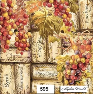 (595) DOS servilletas de papel individuales para almuerzo - VINO, CORCHOS, UVAS - Imagen 1 de 3