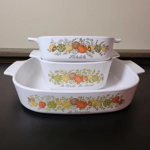 Set of 3 VTG Corning Ware Mushroom Herb Dishes - L’Echalote Le Persil Le Romarin - Picture 1 of 8