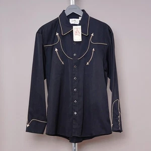 SCULLY Medium Shirt Mens Black Western Cowboy Pearl Snap Smile Pocket US USA M - Picture 1 of 21