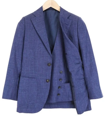 Suitsupply La Spalla Veste Pour Homme UK32R Slim Bleu Laine Soie Mélange Lin - Photo 1/4