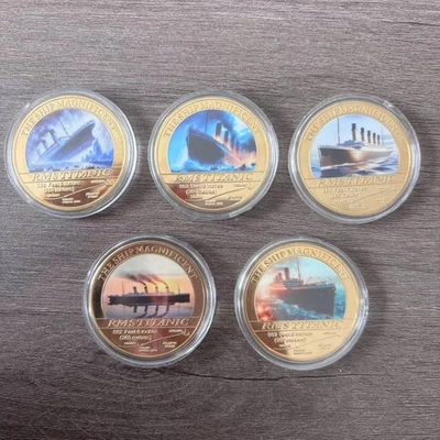 5pcs/set RMS Titanic Gold Plated Challenge Coins Fans Collectibles Medals — 第 1/4 张图片