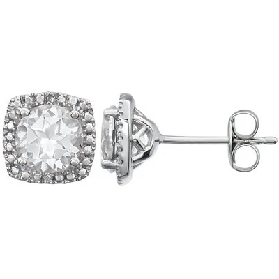 Sterling Silver 6mm Lab Created White Sapphire & .015 ct tw Diamond Earrings - Image 1 of 2