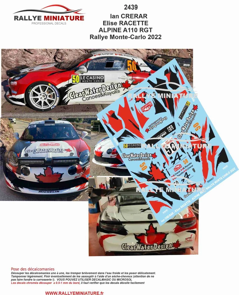 DECALS 1/43 REF 2439 ALPINE A110 RALLY RGT CRERAR RALLYE MONTE CARLO 2022 WRC - Image 1 of 1