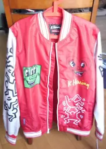 NEW KEITH HARING MEN'S MEDIUM VARSITY JACKET MEMBERS ONLY RED SCHOOL ART M ZIP - Bild 1 von 11