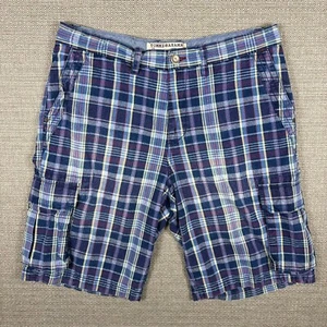 Tommy Bahama Men's Shorts 36 Cargo Pockets Zipper Plaid Cotton Blue Jeans Denim - Picture 1 of 12
